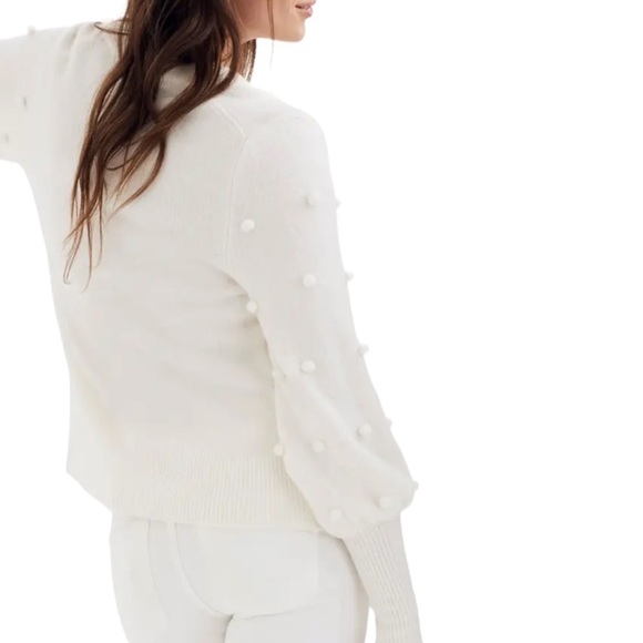 Madewell Dashwood Ivory Bobble V Neck Puff Sleeve Wool Blend Sweater - Picture 7 of 13